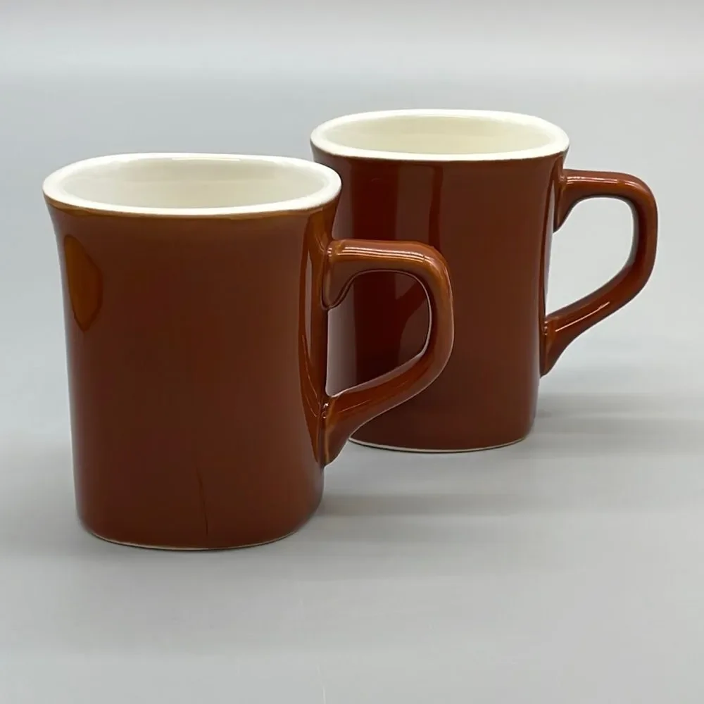 2 Crate & Barrel Espresso Coffee Tea Mugs Brown Ceramic
